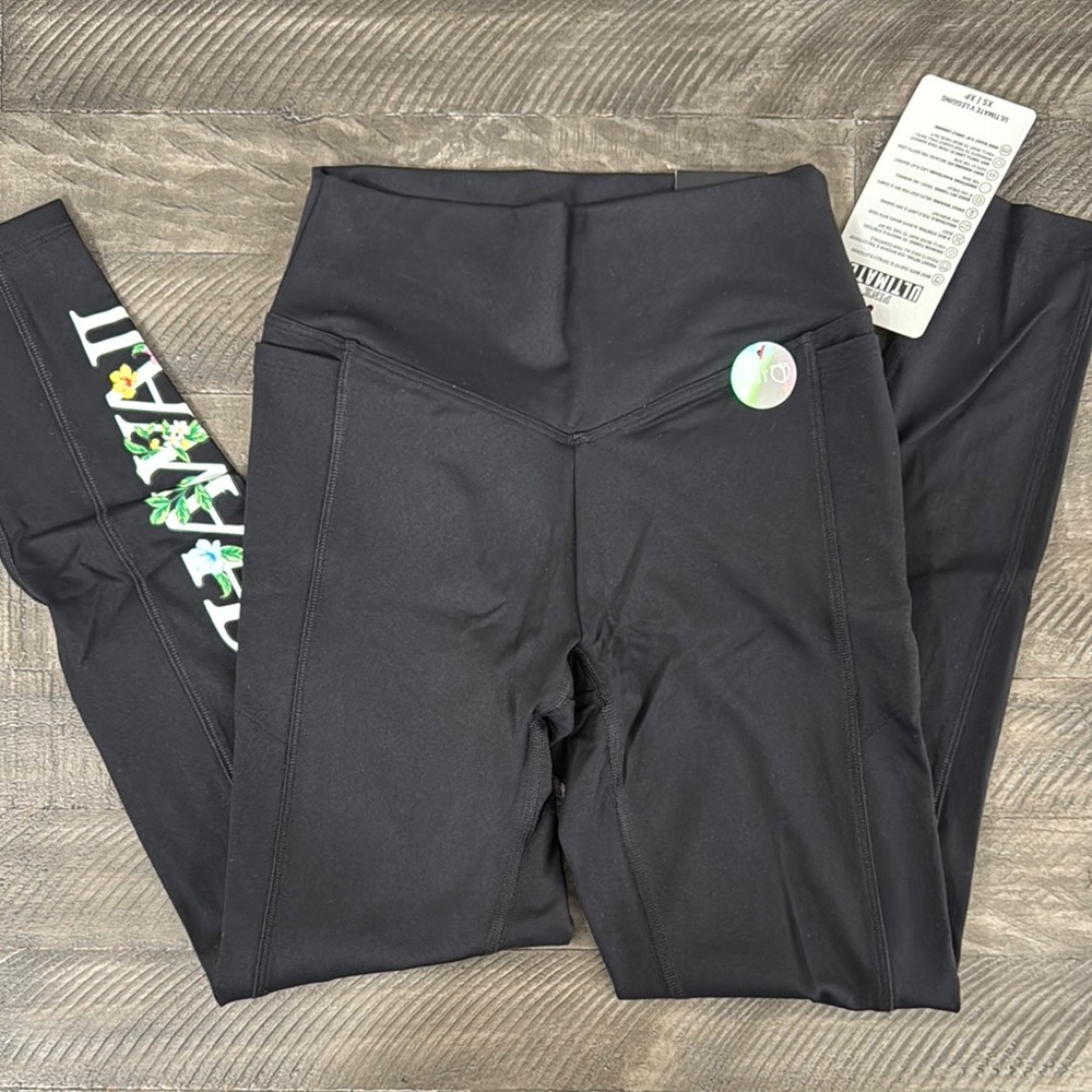 PINK Victoria's Secret Black Leggings with Floral Hawaii Print - Picture 3 of 5